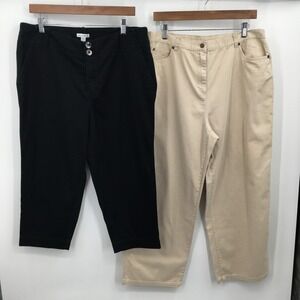Business Casual Work Pants Bundle Women 16 Black Knaki Twill Capri Chino Neutral